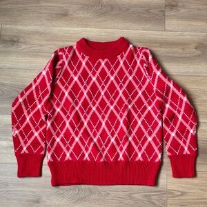SHEIN Red and Pink Argyle Crewneck Sweater